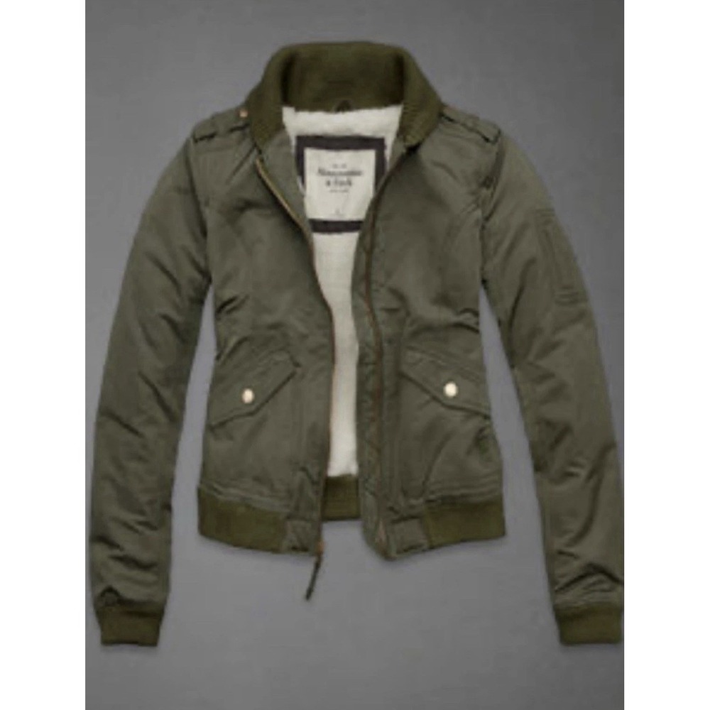 Abercrombie & Fitch Veronica Bomber Green Jacket Lg Sherpa-lined Jacket 229$ HRF